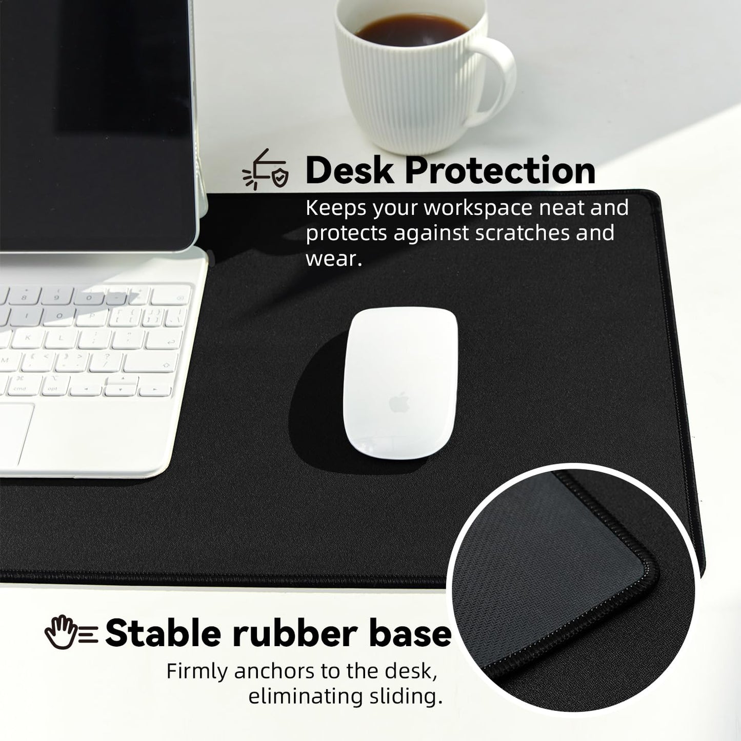 Reniteco Large Gaming Mouse Pad with Durable Stitched Edges, Non-Slip Rubber Base, Big Computer Keyboard Mouse Mat Desk Pad for Home Office Gaming Work, 31.5"x11.8"x0.08", Black