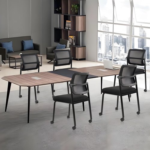 CLATINA Waiting Room Chair with Wheels Adjustable Mesh Backrest Stacking Armless Office Chair, Ergonomic Lumbar Support and Thickened Leather Seats Cushion for Home Conference Lobby Side School Black