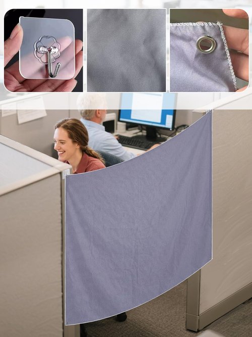 NebulaEdge Portable Cubicle Privacy Curtain for Office,47x38 in，with 2 Self Adhesive Hook and 4 Adjustable Around Installation Direction Door Circular Ring ﻿