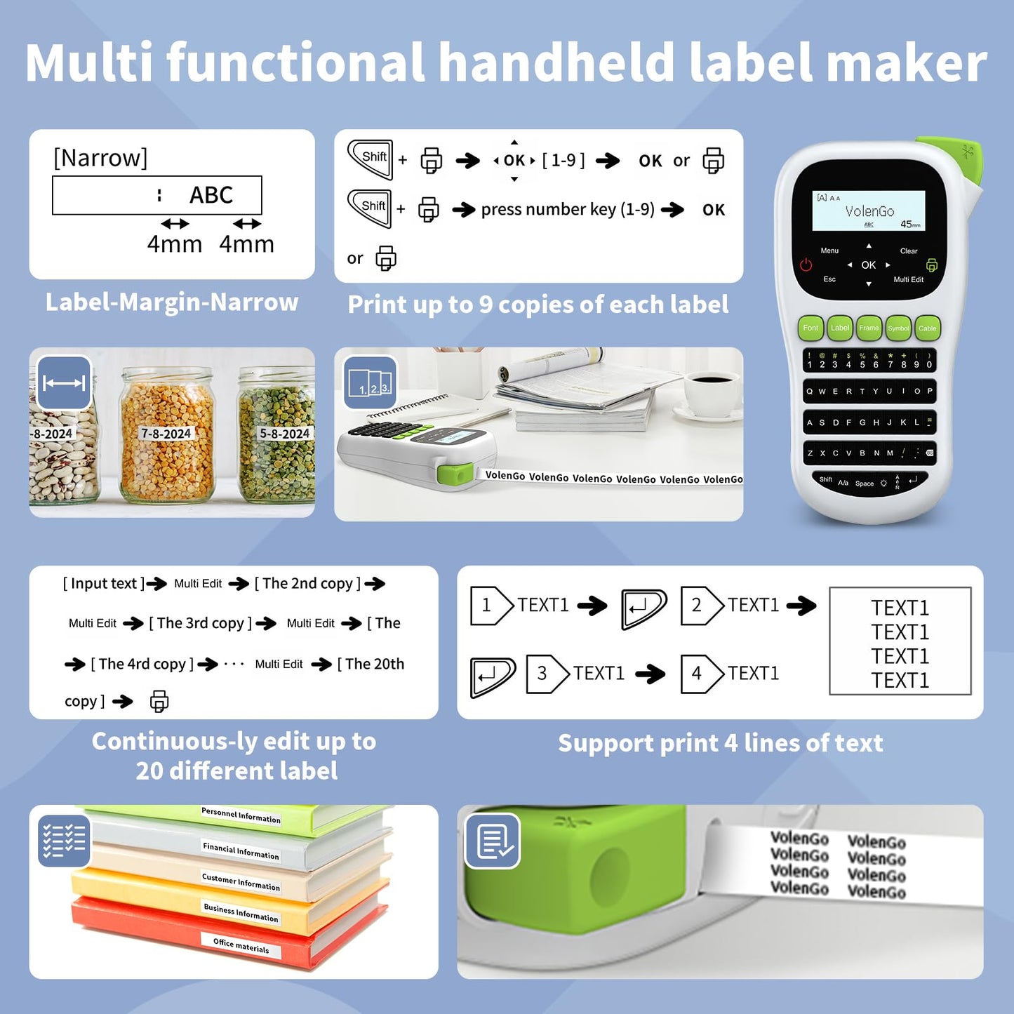 VolenGo H1100 Label Maker Machine with-Tape 12mm Laminated, Backlit Handheld Label Maker Waterproof-Labels, QWERTY Keyboard & Multi Fonts, Portable Inkless Label Printer for Home Office Organization