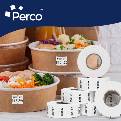 Perco 2 Line "BEST BY" Labels - 32 Rolls, 4 Sleeves, 24,000 Blank Date Gun Labels for Perco 2 Line Date Guns - Made in USA