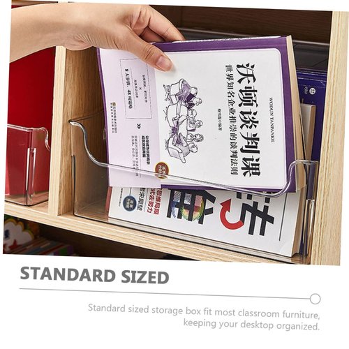 NUOBESTY Clear Book Bins for Classroom Organization Sturdy Storage Box with Handle for Books Toys and Crafts for Library and Home Use