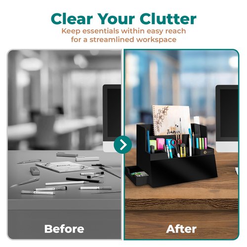 NYPOT Black Desk Organizer - Wood Desktop Organizer with Drawers and Dry Erase Board - Desk Buddy Whiteboard with Storage for Supplies, Wooden Desktop Whiteboard Dorm for Home and Office