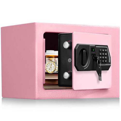TOTOY Small Personal Safe Box 0.5 Cu Ft- Electronic Digital Security Safe Steel Construction Hidden with Key Lock, Wall or Cabinet Safety Box for Home Office Hotel Business Jewelry Gun Cash Money