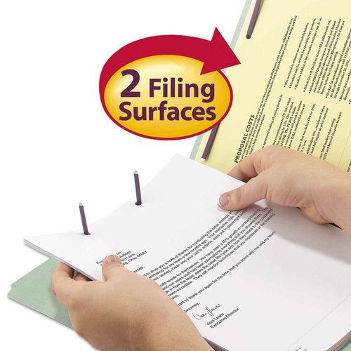 Smead 100% Recycled Pressboard Fastener File Folder, 2 Fasteners, 1/3-Cut Tab, 1" Expansion, Legal Size, Gray/Green, 25 per Box (20003)
