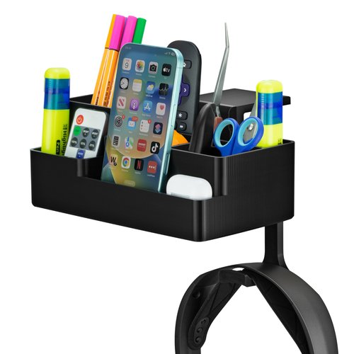 BRAINWAVZ Stationary Pen Holder with Headphone Hanger, Hobby Craft Home Office Organizer for Side of Desk, Shelves - Easy To Install, Adjustable Clamp
