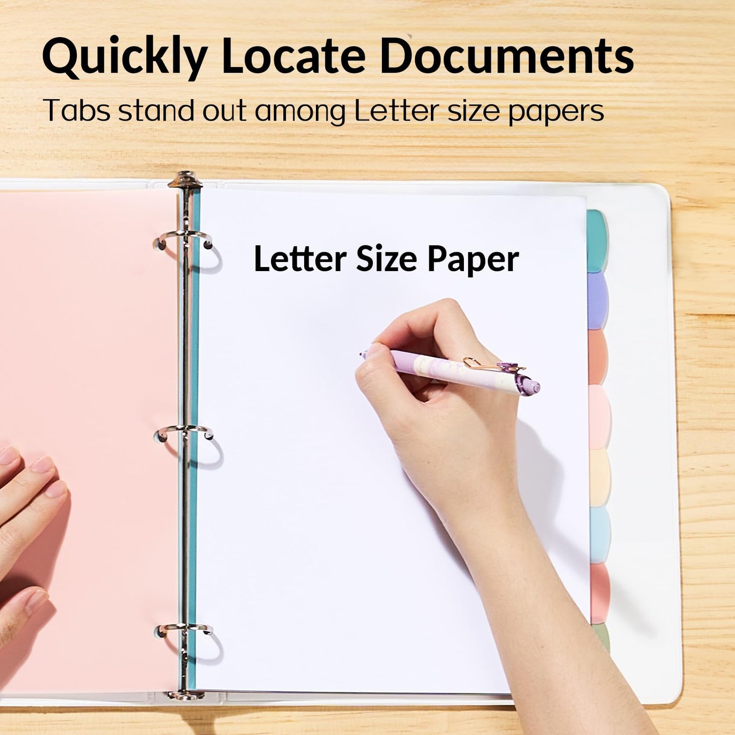 Sooez 8 Tabs Long-Lasting Plastic Write & Erase Large Tabs Dividers for 3 Ring Binder, Aesthetic Cute Pastels Binder Dividers for Student, Teacher, Office, Home Organizers, 2 Sets, Muted