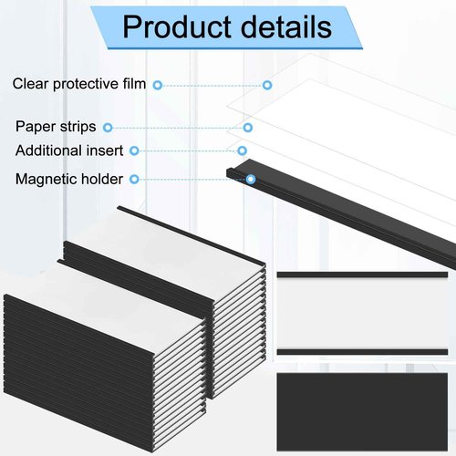 Fulmoon 100 Sets Magnetic Label Holders 4 x 2 Inch C Channel Label Holders Magnetic Name Plate with Clear Plastic Protectors and White Paper Inserts for File Cabinet Shelf Toolbox Drawer