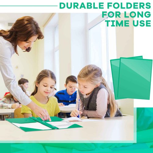 Henoyso 18 Pcs Plastic Folder with Clear Front Pocket and 3 Prong Plastic Folders with Card Slot Pocket Folders with Prongs for School Office (Green)