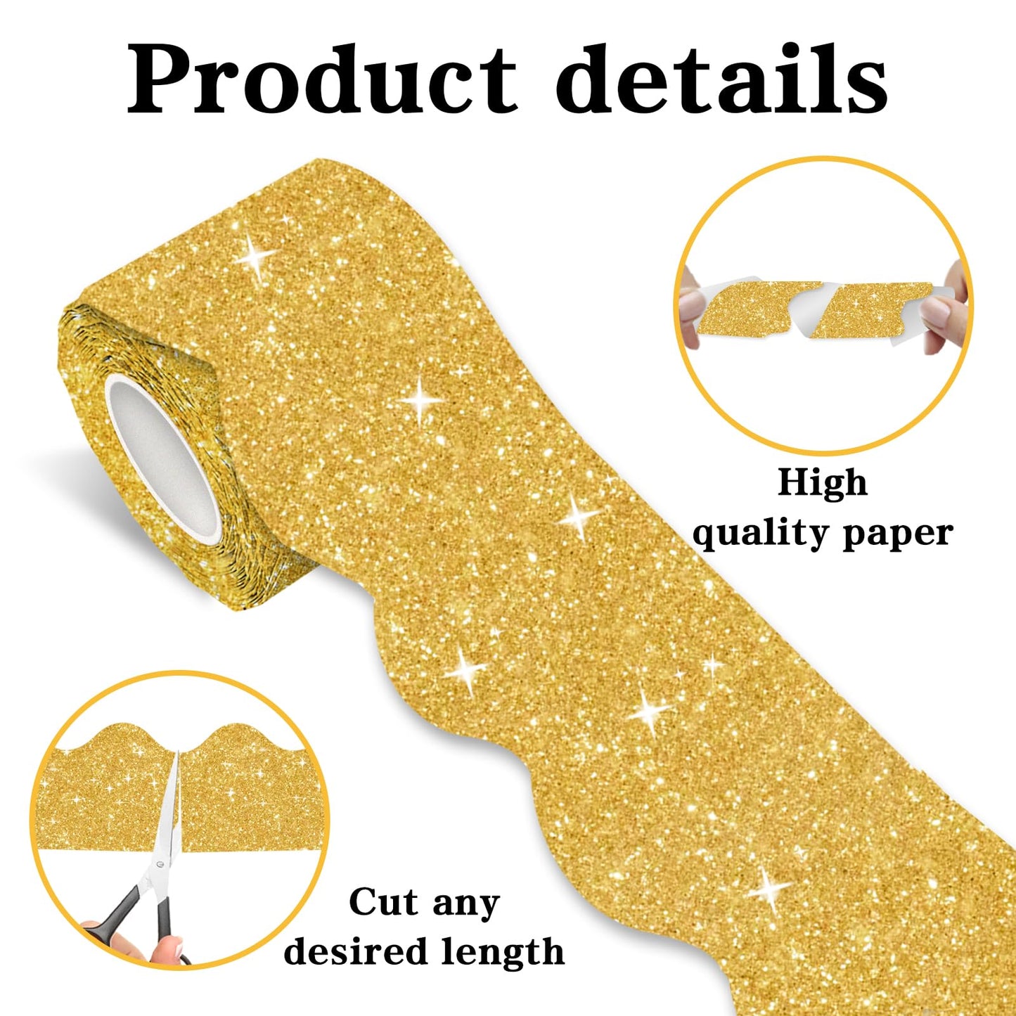 100 Feet Bulletin Board Borders Trim - Shiny Gold Classroom Borders for Bulletin Board Decorations, Teacher Supplies for Classroom Decor Preschool & Elementary, Scalloped Boarders