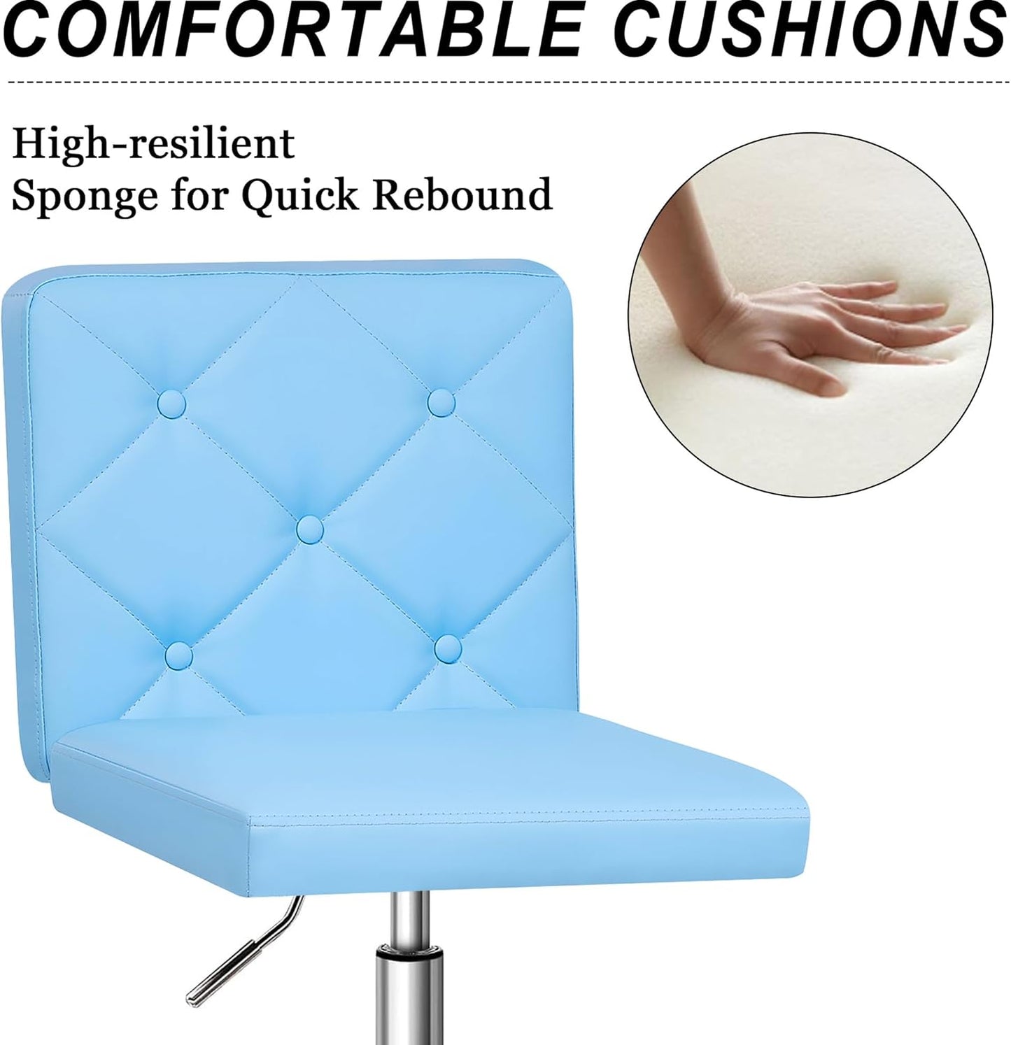VECELO PU Leather Mid-Back Armless Vanity Chair - Adjustable Height & 360° Rolling Swivel