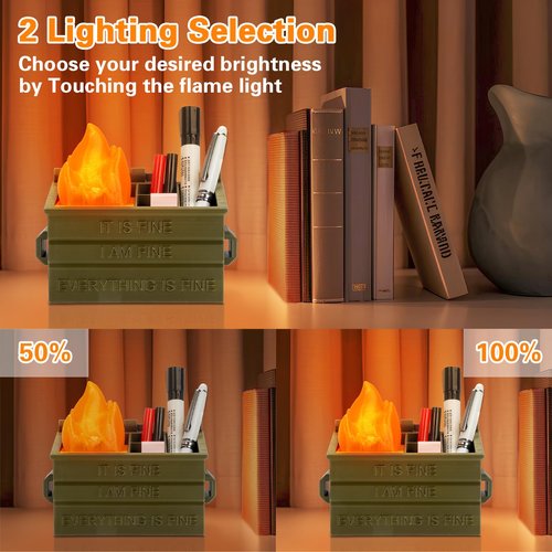 Dalycro Dumpster Fire Pencil Holder Fun Desk Accessories with Removable Flame Light Touch Dimming Mode & USB Charging Port Perfect Pen Holder for Desk, Funny Gift for Coworkers