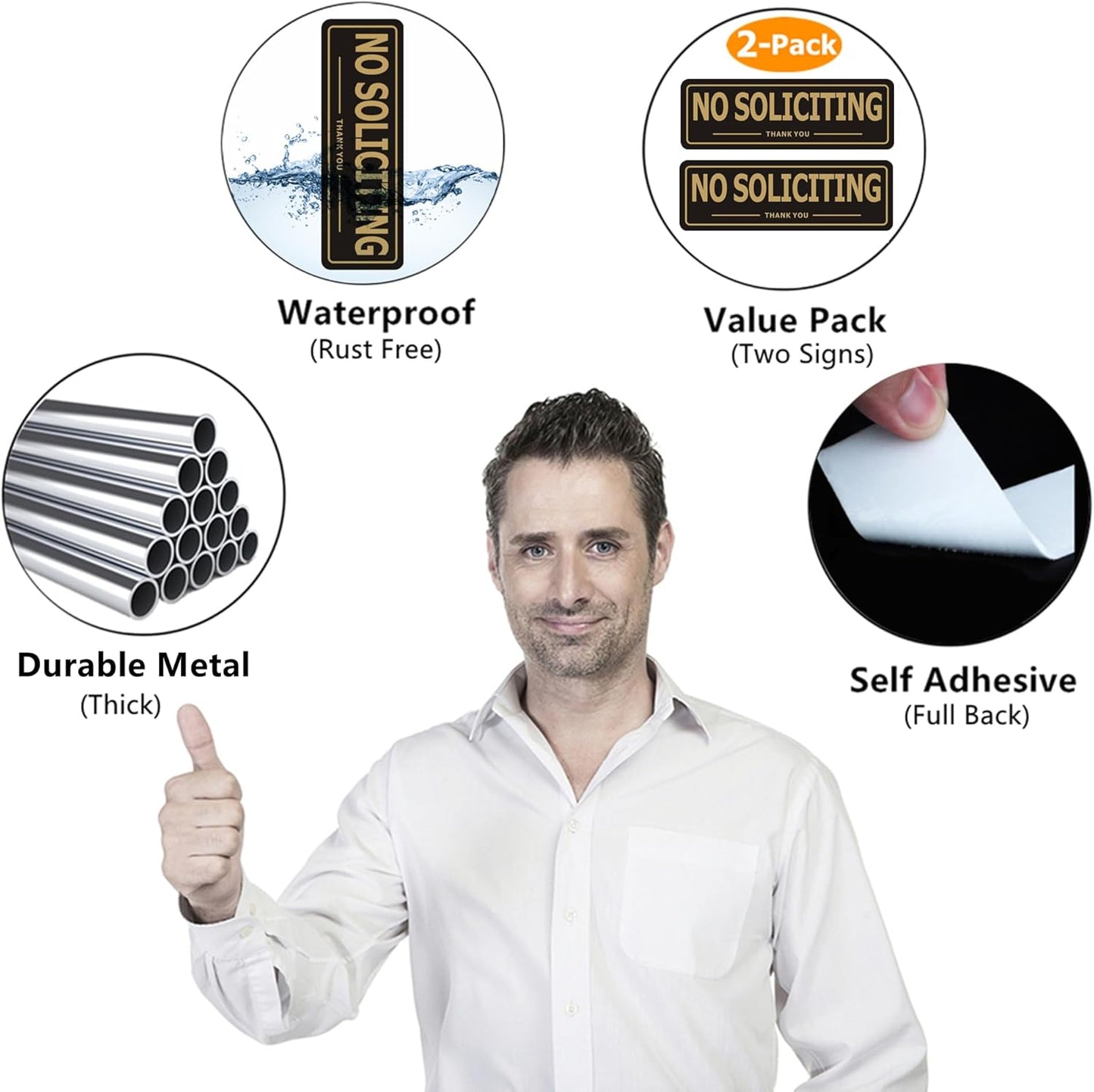 Skiennix No Soliciting Sign - Durable Aluminum Metal | Self-Adhesive 2-Pack for Home & Office