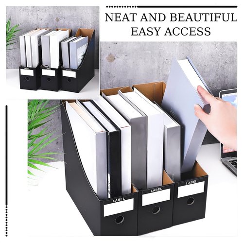 50 Pcs Cardboard Magazine Holder Magazine File Holder Magazine Storage Box Document Magazine File Organizer with 50 Pcs Labels for School Office Home Supplies (Black)