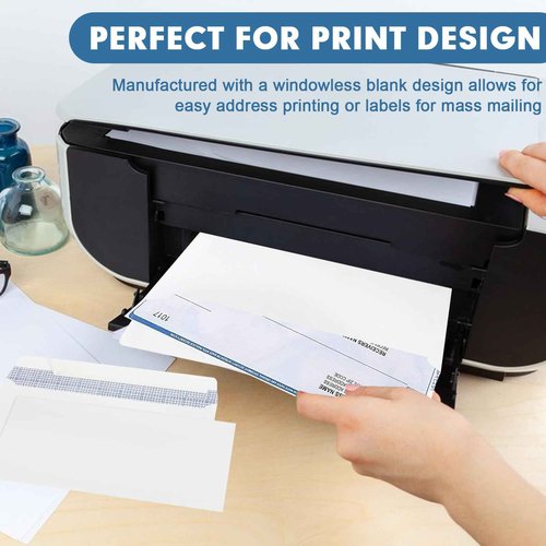 HERKKA #10 Security Self-Seal Envelopes, No.10 Windowless Bussiness Envelopes, Security Tinted with Printer Friendly Design - Size 4-1/8 x 9-1/2 Inch - White - 24 LB - 1000 Pack