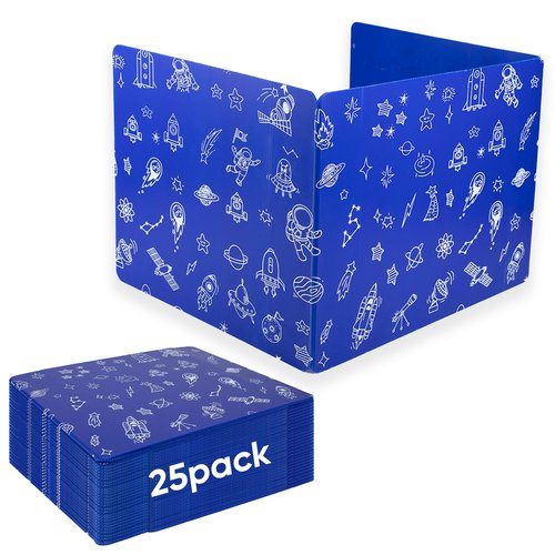 25-Pack Desk Dividers for Students, 3-Fold Privacy Screens, Durable Waterproof Plastic Study Boards, Easy Clean Classroom Shields for Schools,Teacher Supplies & Student Desk Organizers, Blue