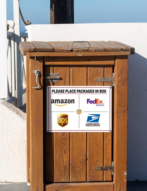 Set of 2 Delivery Signs for Packages, Please Place Packages in Box Sign, Including 14 x 10 in Aluminum Sign & 10 x 7 in Stickers, Clear Visibility & Weatherproof