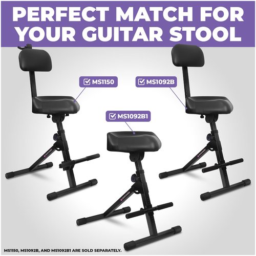 Liquid Stands Adjustable Backrest for LS MS1150 & MS1092B – 1010–1220mm Height/Depth, Spring Knob Adjustment, Built-in Guitar Holder – Compatible Piano Bench Support