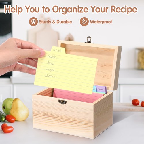 Burbell 4 Pcs Index Card Holder 3x5 Wooden Notecard Recipe Box Index Card Organizer Business Storage Case Flashcard Notecard Holders Gift Supplies for Back to School Home Office