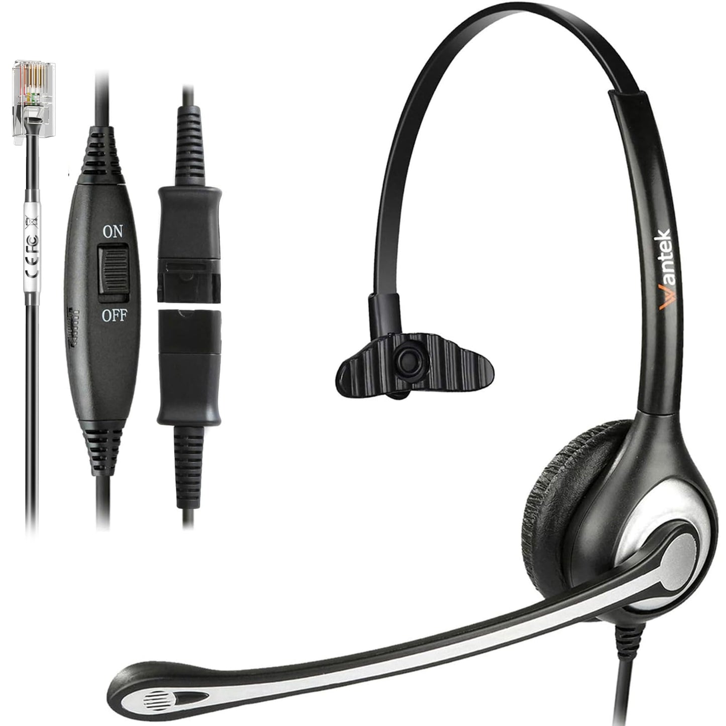 Wantek Yealink Phone Headset with Quick Disconnect Cord, RJ9 Office Telephone Headsets with Mic Noise Cancelling Compatible with Yealink VoIP Phone T21P T42S T46S T48S T27G T53W T54W Grandstream Snom