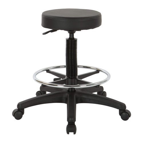 Work Smart Office Star ST217 Thick Padded Vinyl Seat Backless Drafting Stool with Adjustable Footring, 23-33", Black
