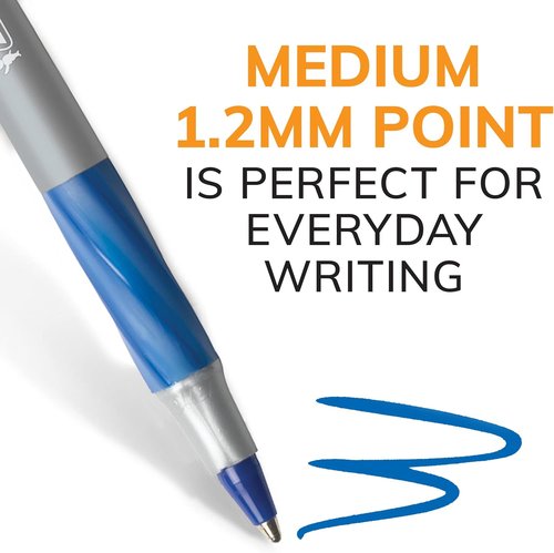 BIC Round Stic Grip Xtra Comfort Blue Ballpoint Pens - Medium Point (1.2mm) | 12-Pack for Superior Writing Comfort