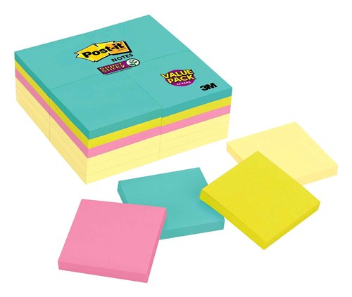 Post-it Super Sticky Notes 3 in. x 3 in. Canary Yellow and Supernova Neons Collections 24 Pads/Pack 90 Sheets/Pad