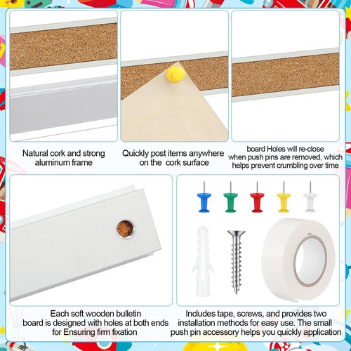 Threehoney 5 Pcs 36" x 1" Cork Strips Bulletin Bar Strips for Wall Bulletin Board Aluminum Trim Brown Cork Boards with Accessories for Paste Notes Photos Classroom Office Home Holiday Decor