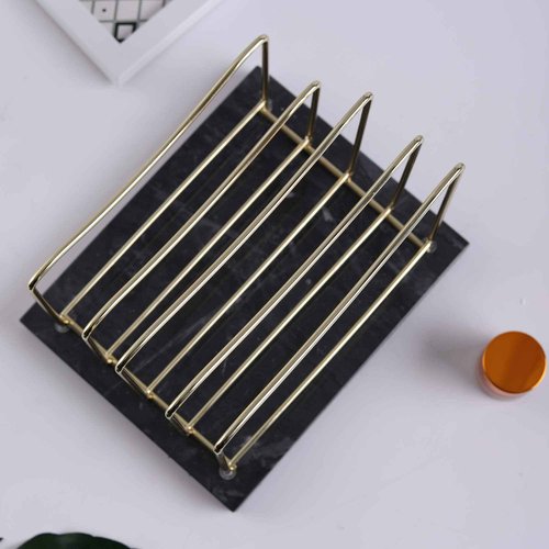 Real Marble File Holder - Desk Accessories - Modern Mail Organizer - Gold Mail Holder & Letter Tray (Black + Gold)