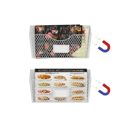 2 Pocket Magnetic File Holder - Multi-Surface Organizer, White