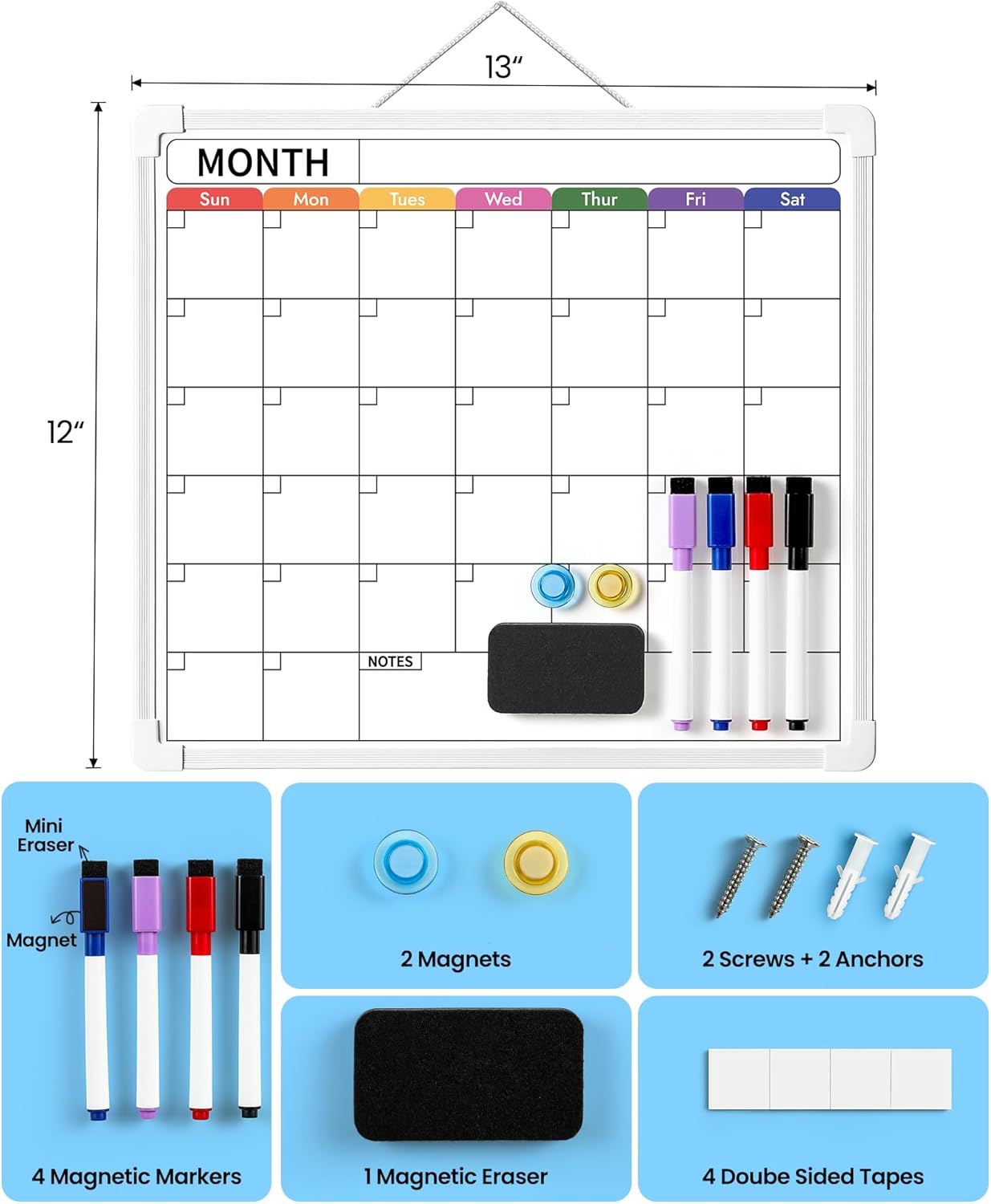 VITEVER Double-Sided Calendar Whiteboard - Monthly Planner & Memo Board for Home, Office, Kitchen
