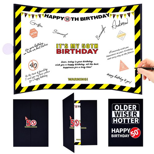 Roetyce 50th Birthday Decorations Men Women, Caution It's My 50th Birthday Guest Book Signature Board Jumbo Card, 50 Years Old Gift for Mom Dad, Funny 50 Years Old Party Supplies