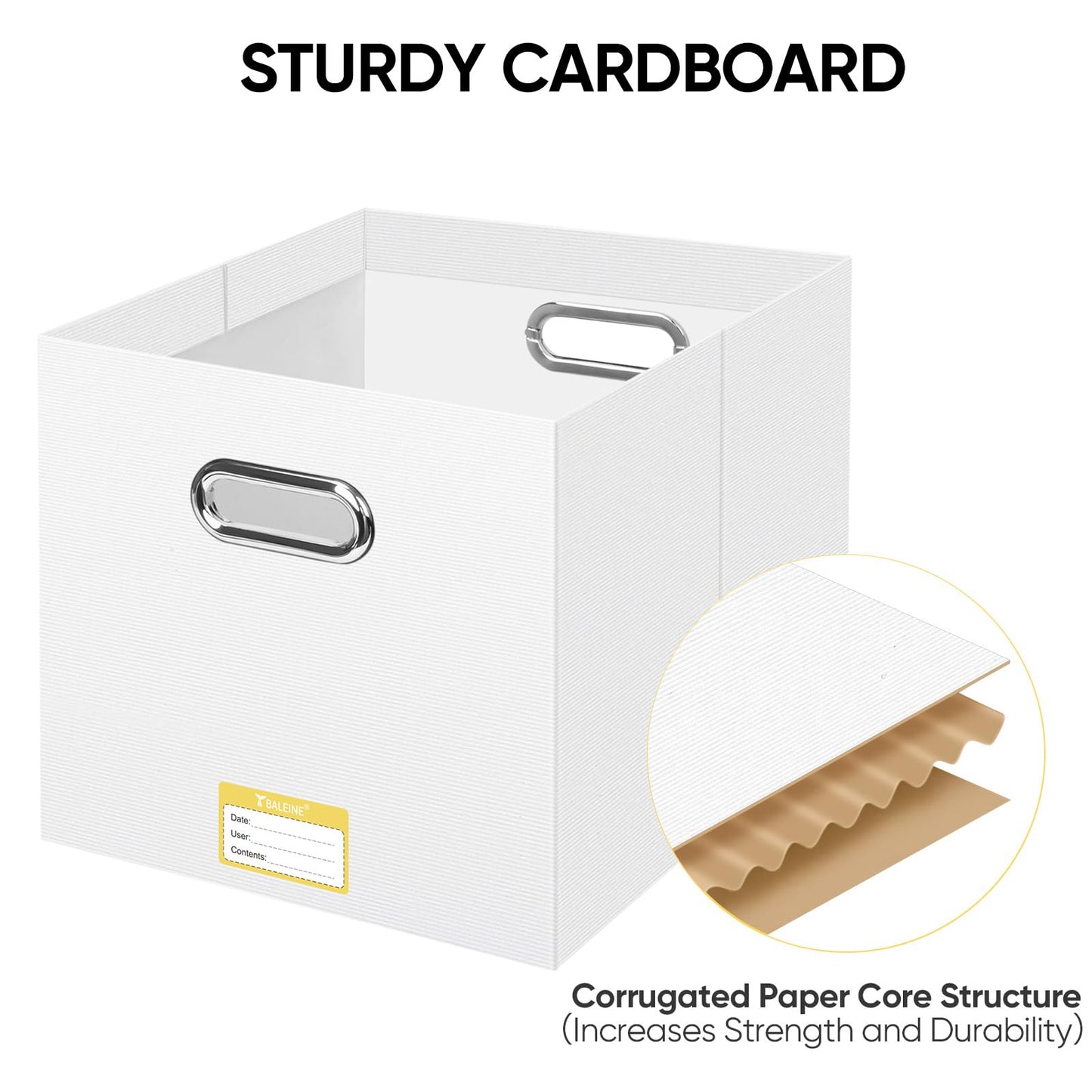 BALEINE File Organizer Box, Cardboard File Folder Organizer with Handle for Letter Size, Portable Collapsible Hanging Filing Box for Home Office Document Storage (2 Pack, Large White)