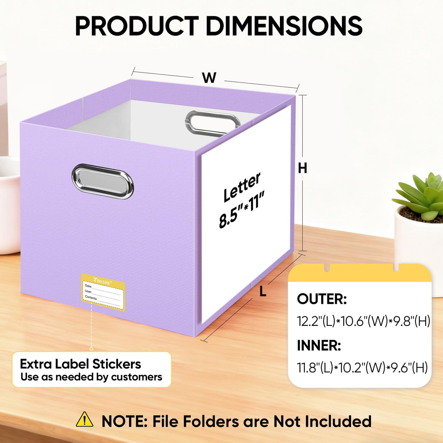 BALEINE File Organizer Box, Cardboard File Folder Organizer with Handle for Letter Size, Portable Collapsible Hanging Filing Box for Home Office Document Storage (2 Pack, Large Lavender)