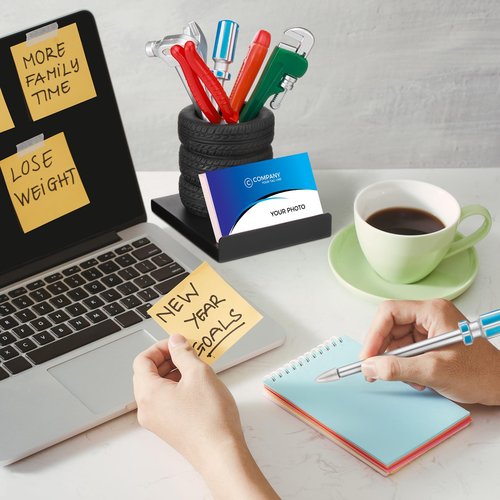 Fuyoooo 7 Pcs Car Pen Holder Tire Shape Stationery Set Gift Business Card Holder Automotive Desk Organizer Novelty Tool Wrench Pens Fun Tire Decor for Office Mechanic Men Car Lover Sales Accessories