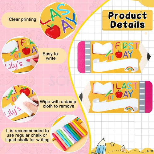 First and Last Day of School Board Sign,Double Sided Printing Pencil Chalkboard for 1st Day of Kindergarten Preschool, Back to School Supplies Photo Props