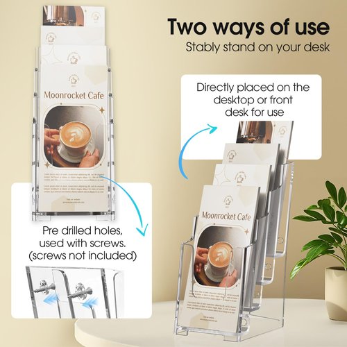 MaxGear Acrylic Brochure Holde Clear Literature Organizer Magazine Stand, 4 Tier Pamphlet Display for Wall Mount or Countertop