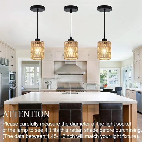 Giutna 1-Pack Boho Rattan Lamp Shades, 5.9" H x 4.7" D Woven Small Shade Replacement, 3-Tier 1.62in Fitter Farmhouse Pendant Light Cover for Chandelier Floor Wall Lamp(Brown)
