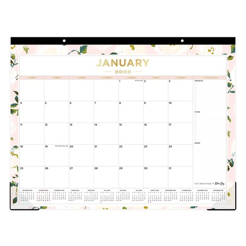 2026 Blue Sky Day Designer Desk Pad Calendar, 22" x 17", Coming Up Roses, January To December, 138198