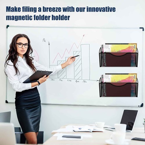 LQPAFZ Magnetic File Holder 4 Pockets File Folder Organizer, Office Hanging Magazine Rack for File Cabinets, Magnetic Paper Holder, No Drilling Mail Organizer for Refrigerator, Office