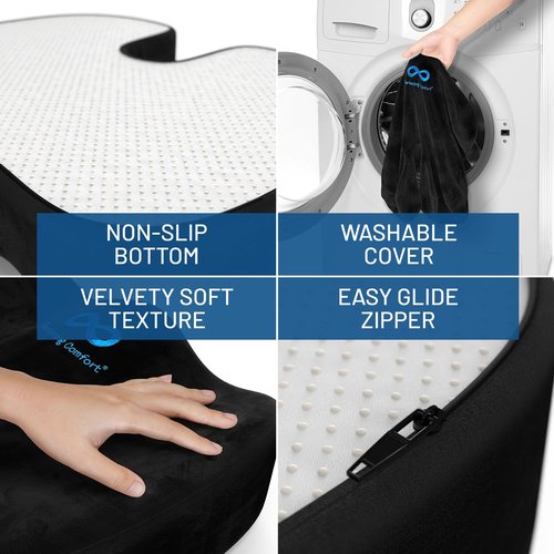 Everlasting Comfort Seat Cushion & Foot Rest Bundle - Perfect for Desk, Car, Office, Gaming Chairs - Non-Slip - All Day Comfort - Enhances Posture, Relieves Foot and Tailbone Pain (Black)