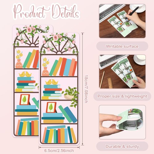 100 Pieces Book Tracker Bookmarks Bookshelf Design Double-Sided Reading Page Markers Bookmarks for Book Lovers Cute Book Marks for Reading Women Students School Supplies