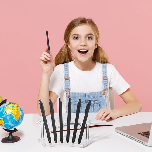 Tatuo 24 Pcs Plastic Pen Holder 6 Slots Pen Display Stand Eyebrow Pen Stand Clear Pencil Holders and Pen Holders Makeup Brush Rack Organizer for Home Office Store Desk School Supplies, Vertical