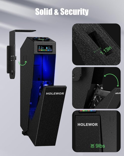 HOLEWOR Gun Safe, Biometric Pistol Safe Fingerprint Quick Access Drop Down Handgun Safe Single Mount Pistol Case for Desk Bedside Nightstand