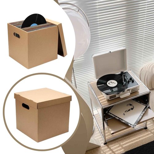 DIICCYO 10 Pcs Cardboard Vinyl Record Storage Box, Stackable Moving Box with Handles and Lids, Sturdy Cardboard Crate Vinyl Record Crate for Storing Album Document File Folder Organizer