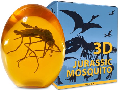 VEOJEIN Jurassic 3D Mosquito in Amber Resin | True 3D Original Design Realistic Flat Bottom Shaped | Measures 3.3 Inches Tall Dinosaur DNA Replica World | Collectable Prop | Cane Mount | Paper Weight