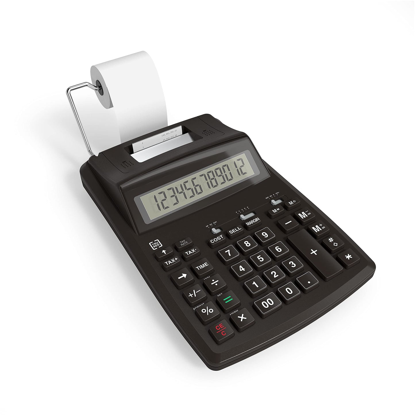 TRU RED 12-Digit Desktop Printing Calculator, Black, Paper Tape Printing, Large Display, Office Accounting & Business Use