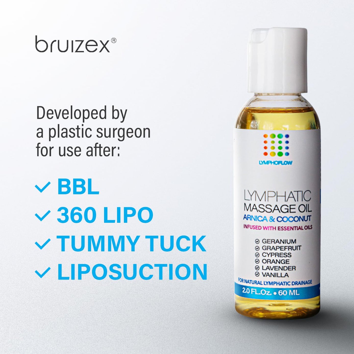 Lymphatic Drainage Massage Oi for Massage Therapy - Arnica and Coconut Oil for Manual Lymph Drainage & Post Surgery Recovery for Liposuction, 360 Lipo, BBL,Tummy Tuck, Lymphedema, Lipo Foam-2.0 oz