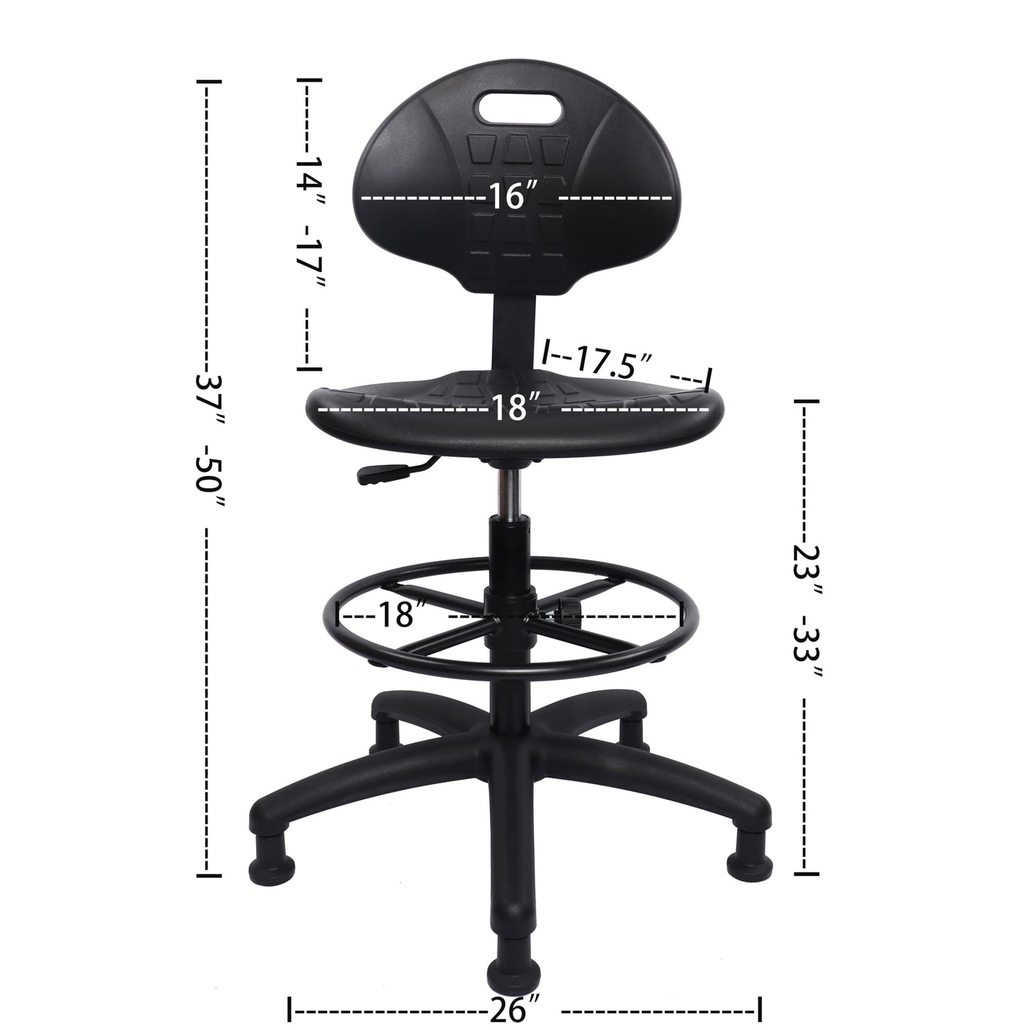 TAKE UR SEAT® Deluxe Drafting Lab Stool Chair, 18'' Adjustable Footring, 10'' Adjustable Height, 450 lbs seat Capacity, Heavy Duty, Shipped Within 24 Hours (Glide Non-Rolling)