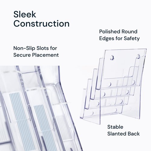 SimplyImagine Acrylic Brochure Holder, 4 Tier Clear Literature - 8.5 x 11 inches, Pamphlet Holder, Wall Mount/Countertop Plastic Flyer Display Stand Organizer for Display Flyer, Booklet, Document